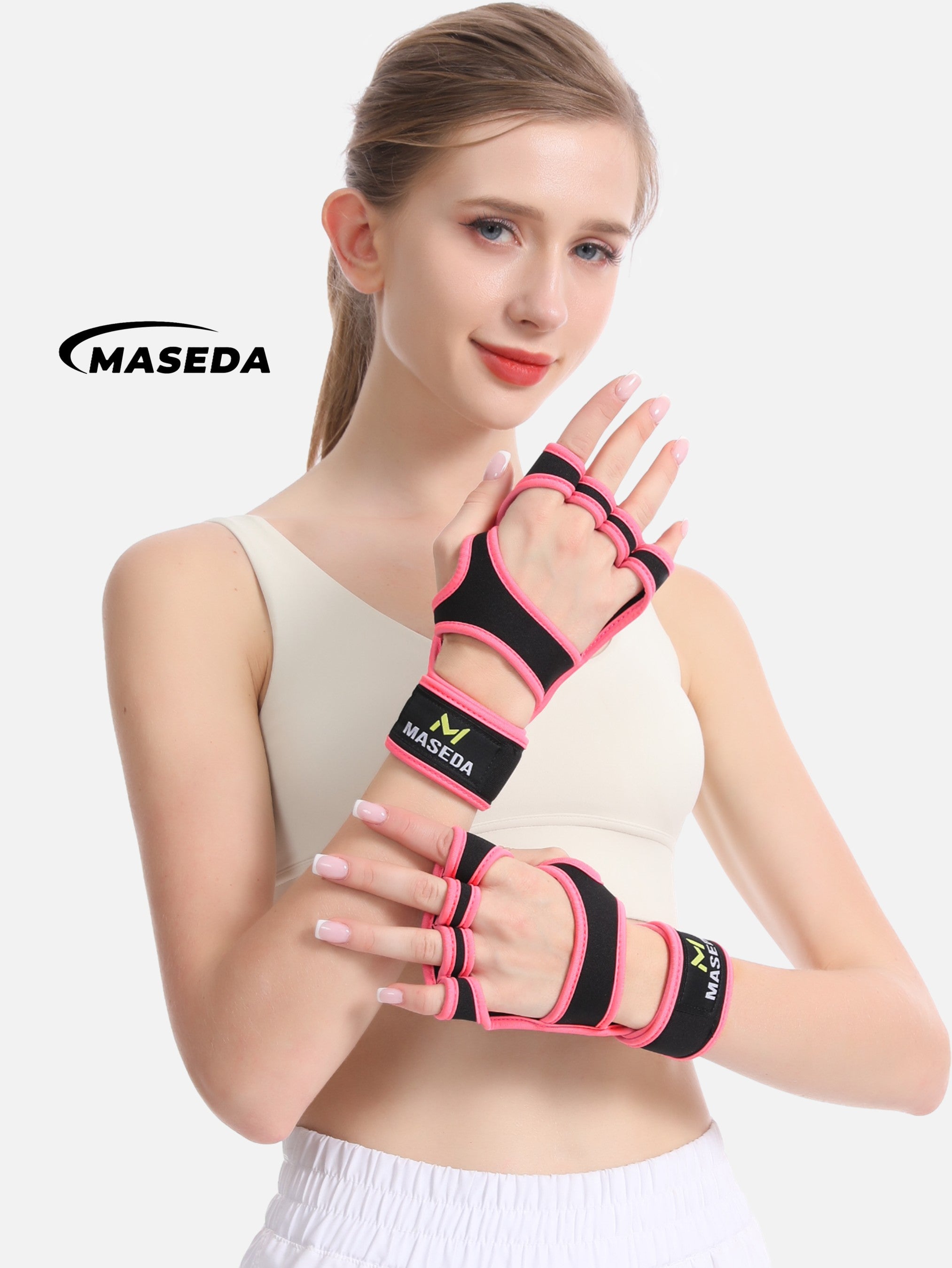 MASEDA Women's Workout Gloves with Wrist Support - Silicone Anti-Slip Breathable Gym Gloves for Weightlifting, CrossFit & Fitness Training