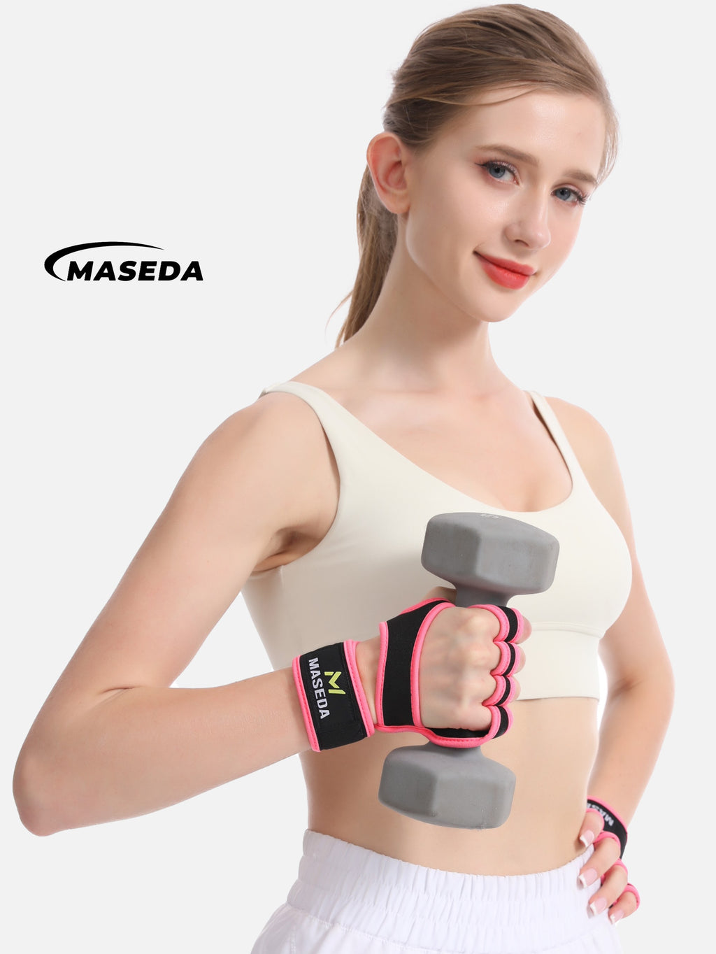 MASEDA Women's Workout Gloves with Wrist Support - Silicone Anti-Slip Breathable Gym Gloves for Weightlifting, CrossFit & Fitness Training
