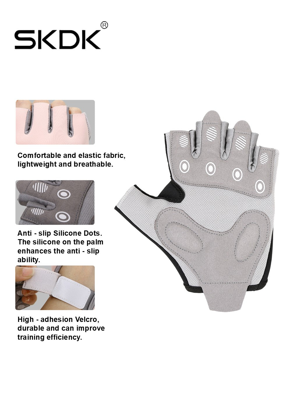 SKDK Breathable Workout Gloves with Silicone Anti-Slip Palm & Adjustable Wrist Strap for Weightlifting, Cycling & Gym Training