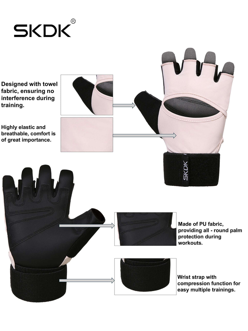 SKDK Workout Gloves with Wrist Support & PU Palm Protection - Breathable Gym Gloves for Weightlifting, CrossFit & Fitness Training