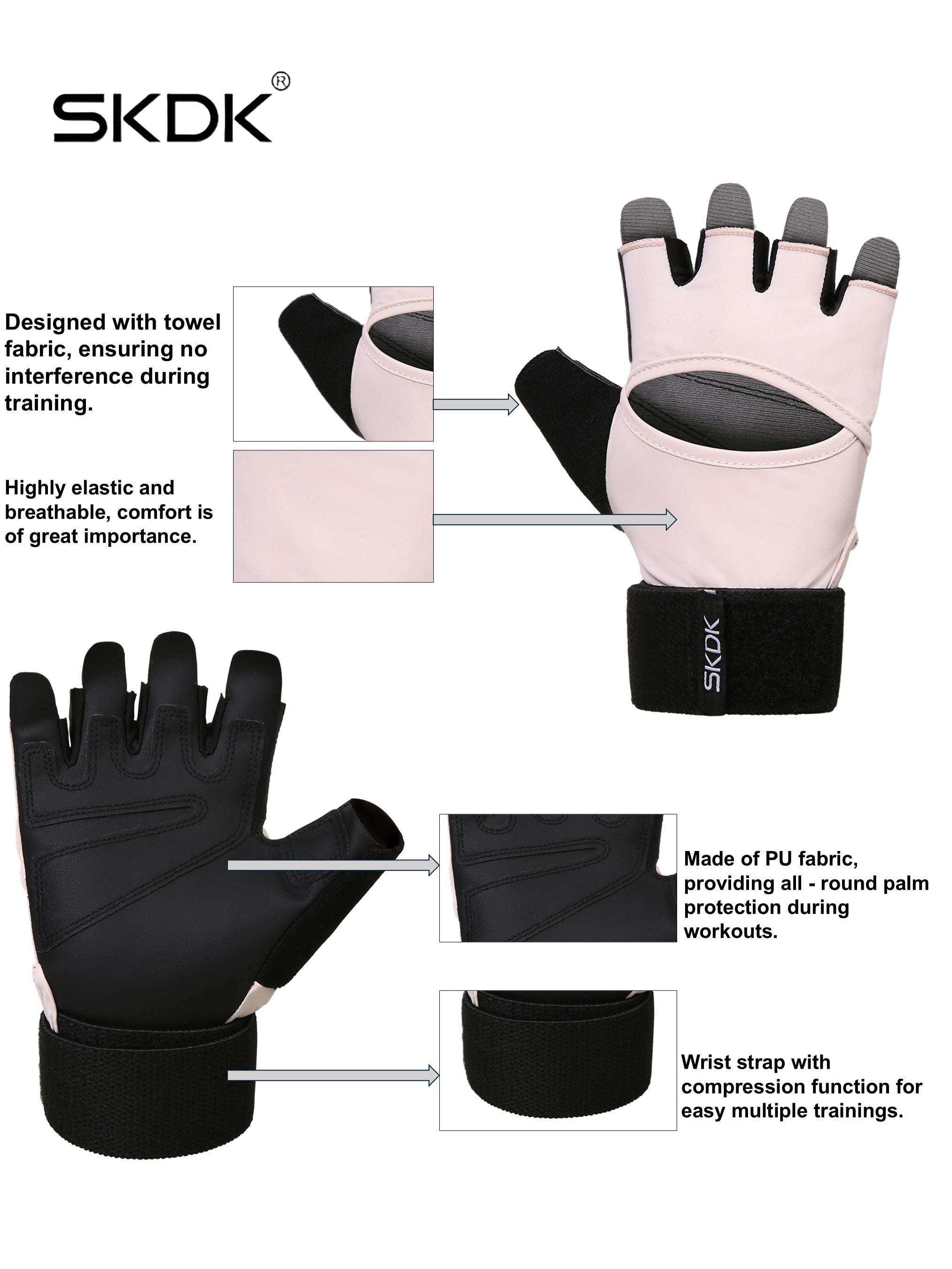 SKDK Workout Gloves with Wrist Support & PU Palm Protection - Breathable Gym Gloves for Weightlifting, CrossFit & Fitness Training